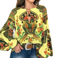 Load image into Gallery viewer, MoneRiff 2019 Casual Vintage Shirt Blouse Women Printed Lantern Sleeve Plus Size Womens Tops Loose V Neck Blusas Mujer De Moda