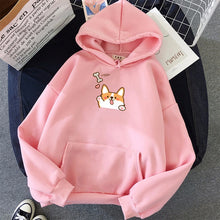 Load image into Gallery viewer, Winter Women Corgi Dog Print Kawaii Hoodies O Neck Plus Velvet Solid Colors Sweatshirt Japanese Harajuku Style Autumn Pullover