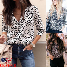 Load image into Gallery viewer, Fashion Women Long Sleeve Leopard Blouse V neck Shirt Ladies OL Party Top Dames Streetwear blusas femininas elegante Plus Size