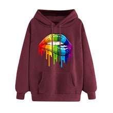 Load image into Gallery viewer, Casual Loose Lip Print Rainbow Women Hoodies 2019 Pullover Sweatshirt Autumn Winter Female Streetwear Vintage Hooded Tops