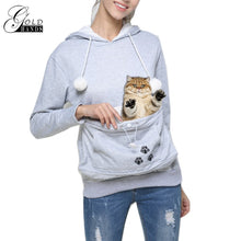 Load image into Gallery viewer, Gold Hands Kangaroo Pocket Sweatshirts Women Hooded With Cat Ear Pullovers Carry Pet Keep Warm for Little Cat and Dog