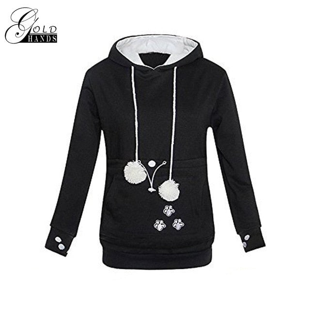 Gold Hands Kangaroo Pocket Sweatshirts Women Hooded With Cat Ear Pullovers Carry Pet Keep Warm for Little Cat and Dog