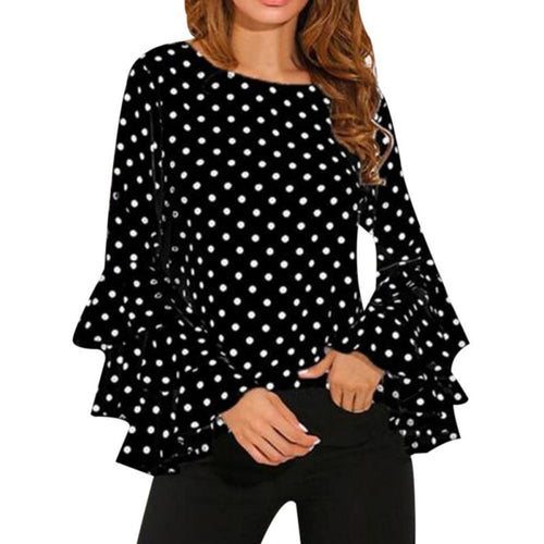 Women Polka Dot Blusas Shirts  Spring Fashion O Neck Long Sleeve Blouse Femininas Casual Tops Plus Size 4XL 5XL Shirt